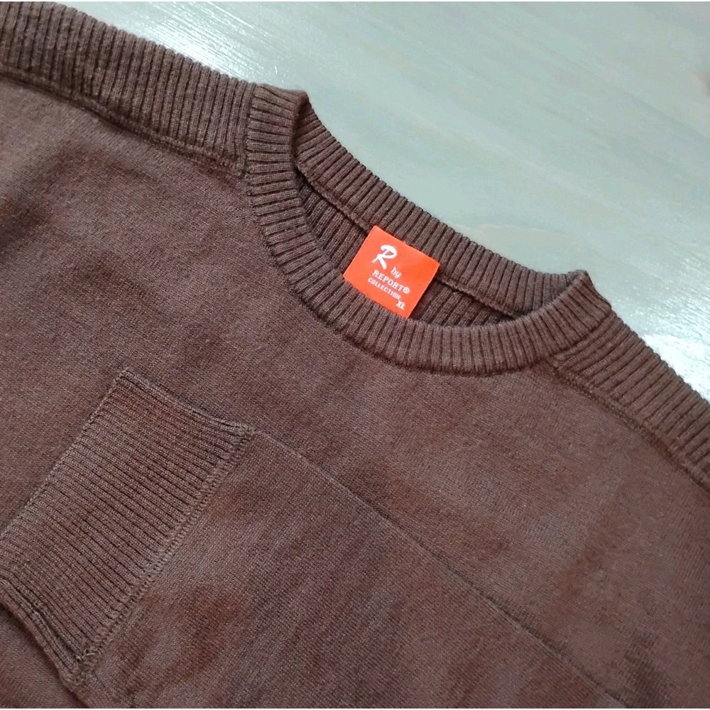 Report Collection Sweater Mens XL Burgundy 100% Wool Pullover Ribbed Detail